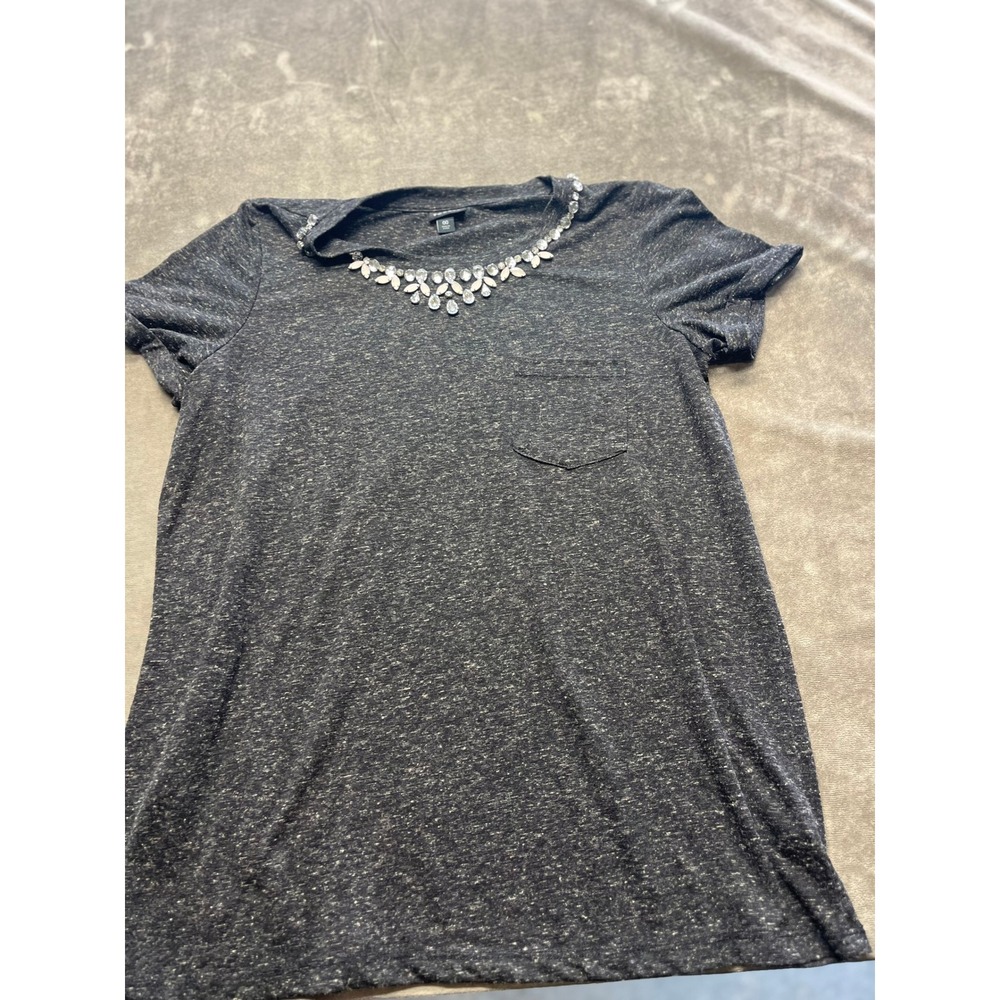 Torrid Embellished Neckline‎ T Shirt Charcoal Grey Petite 00 Sparkle Pocket Tee